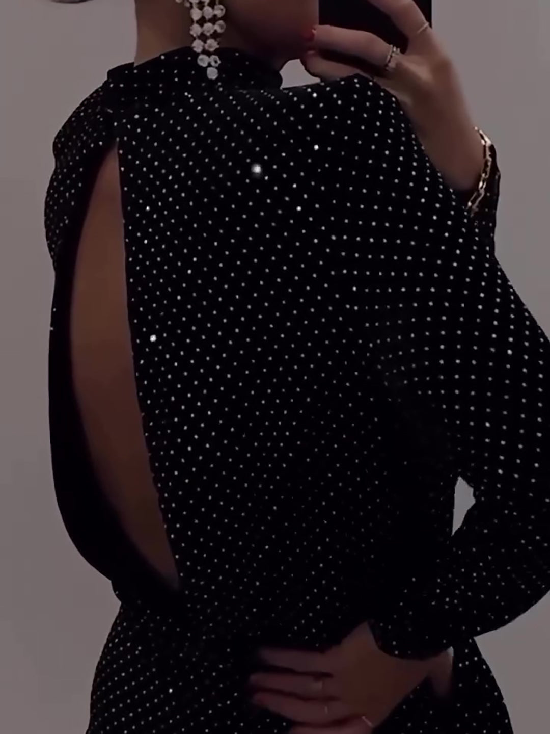 Black Diamond Backless Long Sleeve Mini Dress