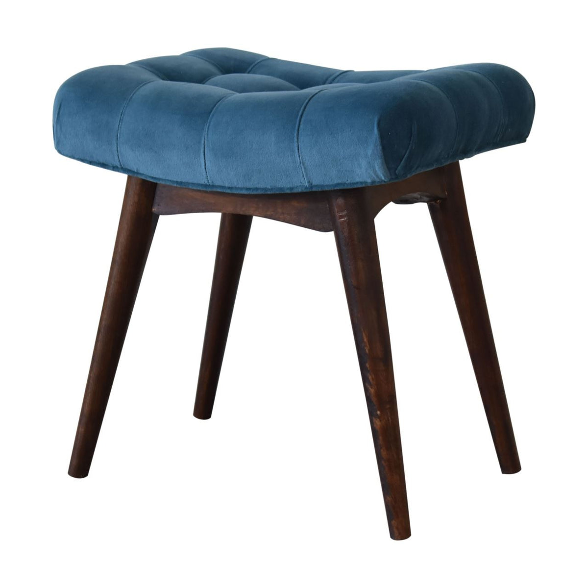 Artisan Mini Teal Cotton Velvet Curved Bench