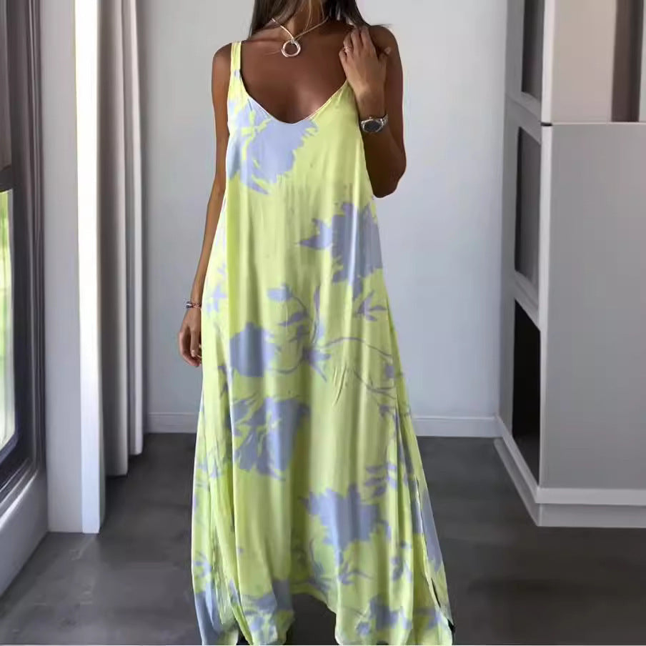 Summer Printed Sling Backless V-neck Dress