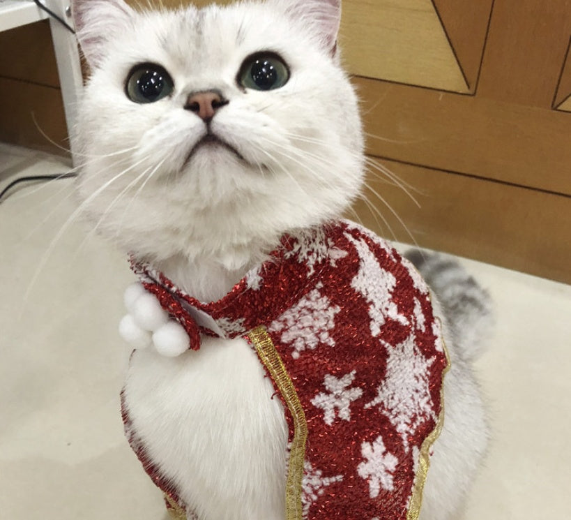 Cat Small White Floral Striped Top  Dog Snowflake Festive Cloak