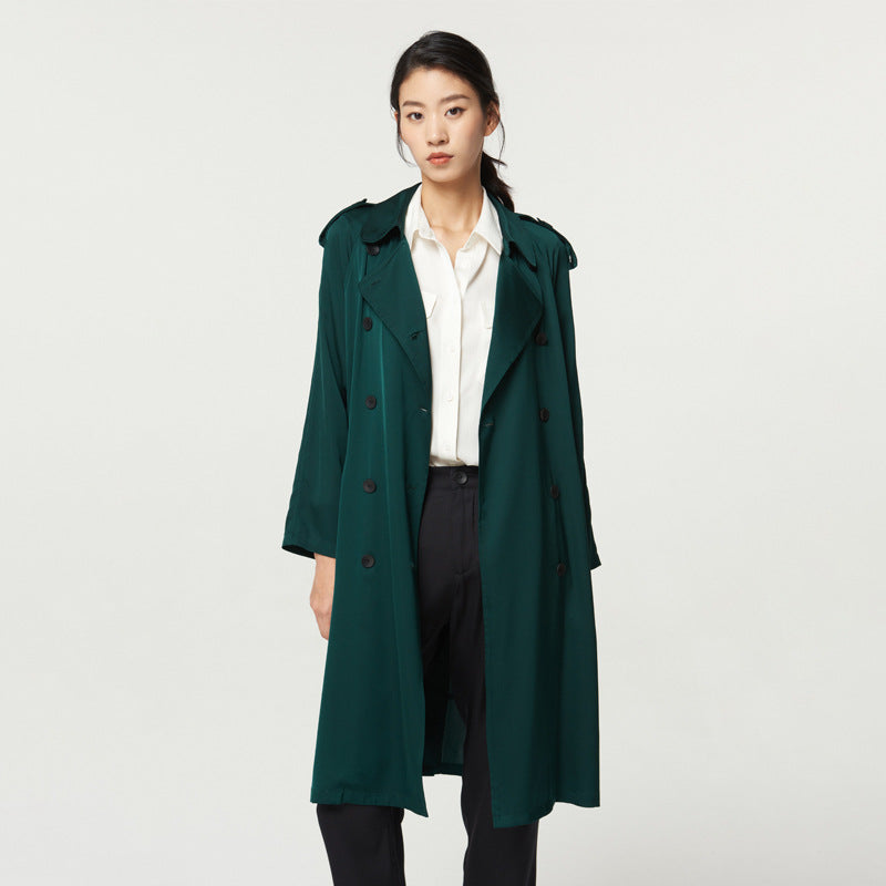 Women's Mid-length Double  Silk Trench Coat