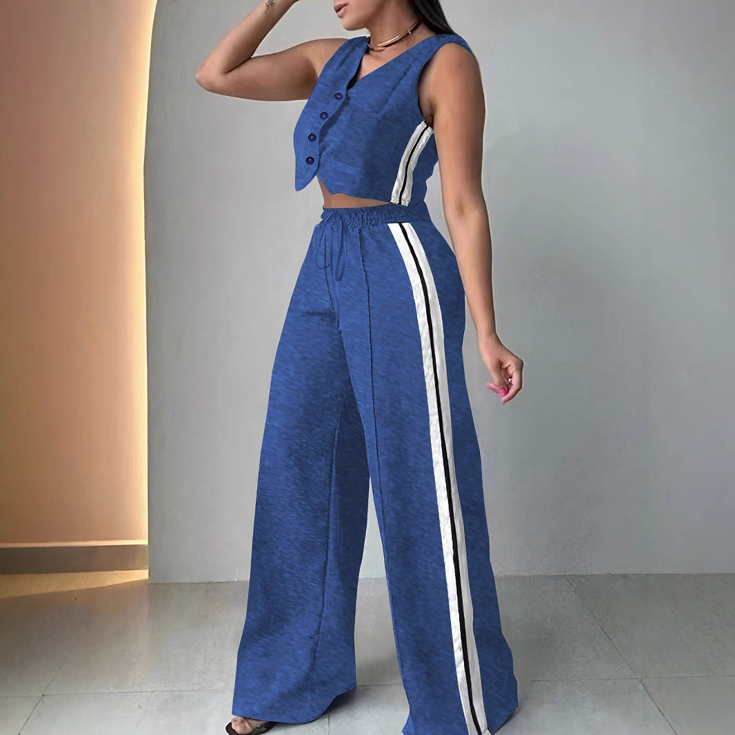 Fashionable Sleeveless Cropped Pants Suit With Pockets