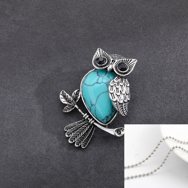 Natural Stone Crystal Pendant Owl Pendant Alloy Accessories Necklace