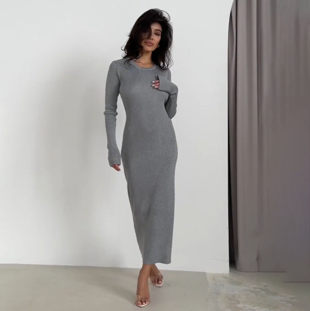 Round Neck Backless Design Sense Tied Dress Tight