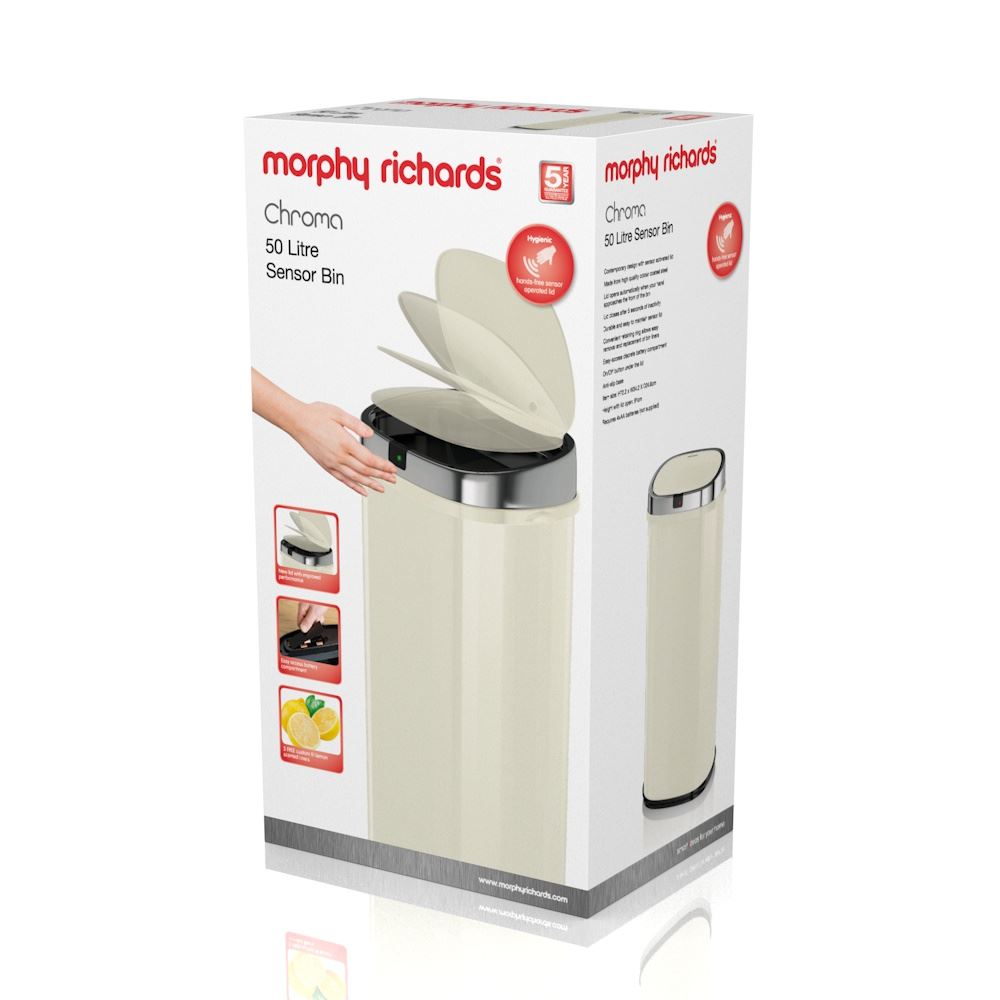 Morphy Richards Square Sensor Bin Cream 50L