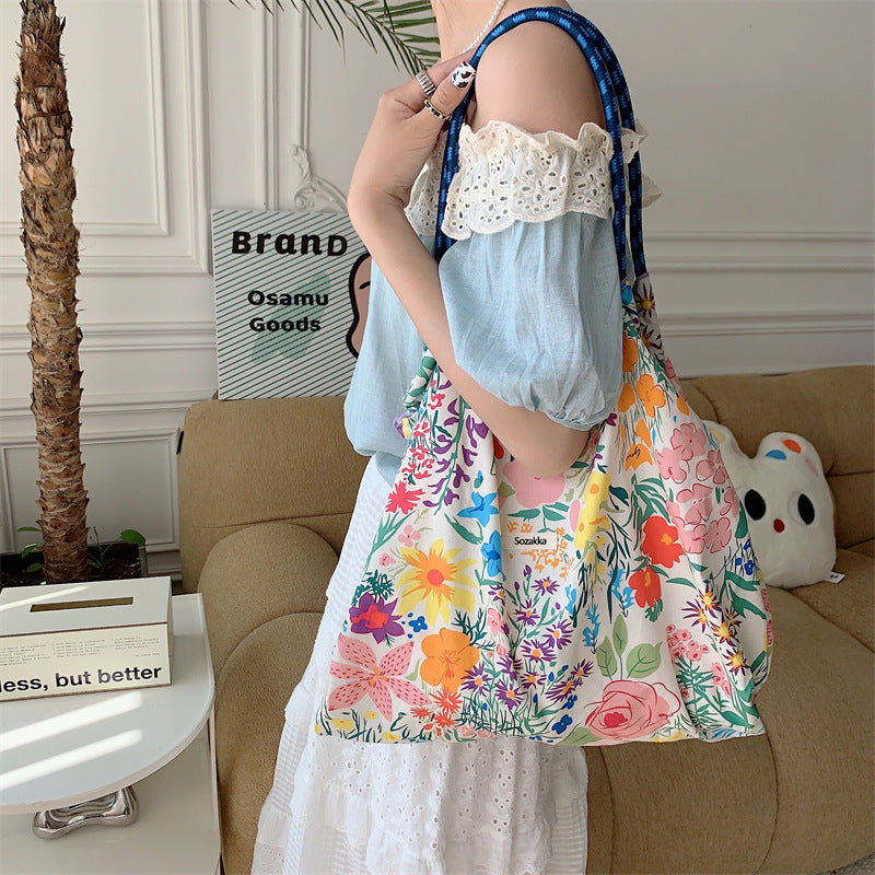 Large Capacity Hand Shoulder Bag Drawstring Floral
