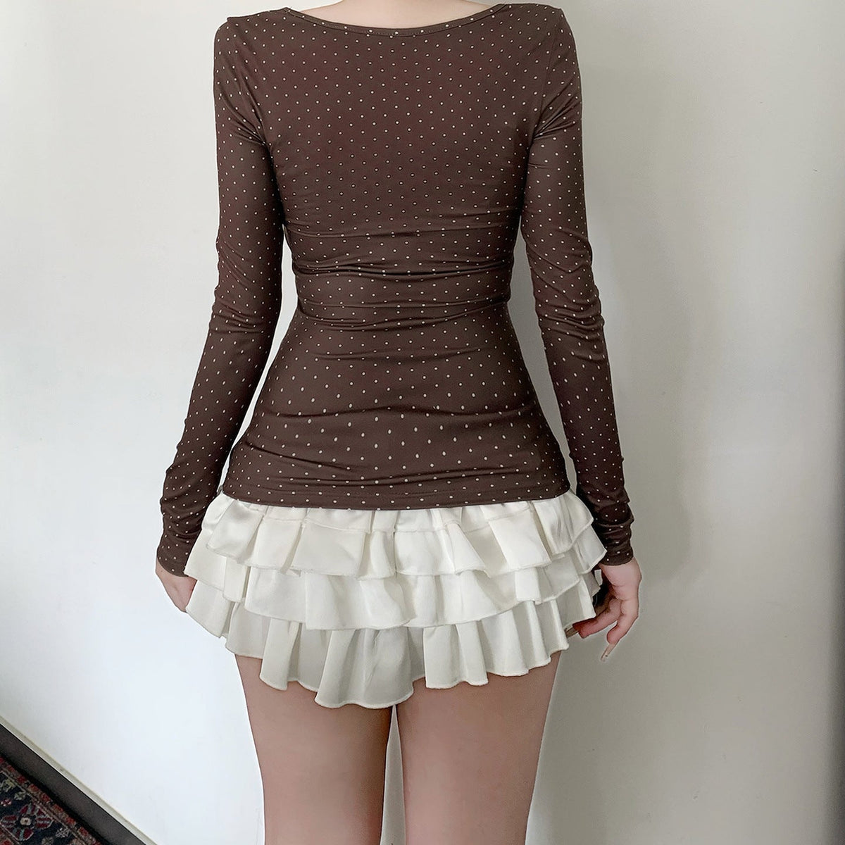 Cute Polka-Dot Retro Elegant Slim-Fit Base Top For Women