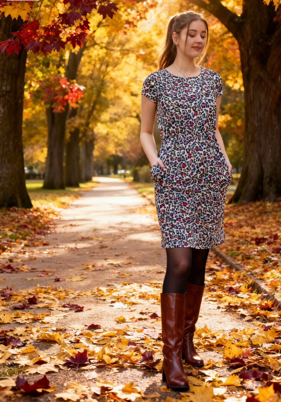 Rainbow Leopard Print Breastfeeding Dress - Knee Length Nursing Dress