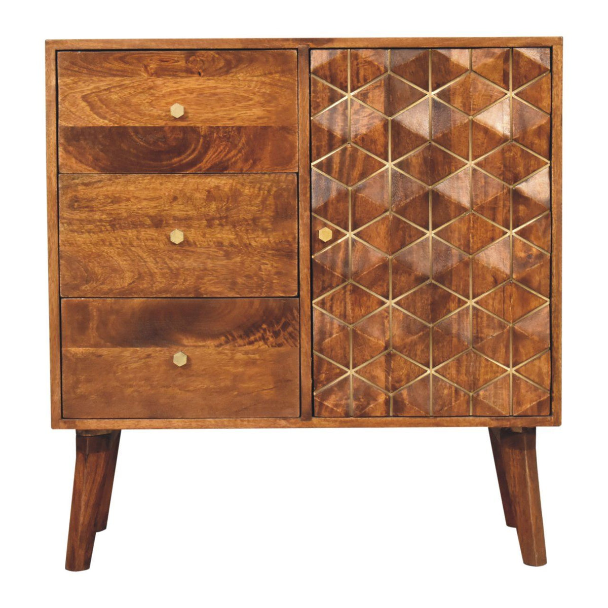 Artisan Chestnut Cubed Brass Inlay Cabinet