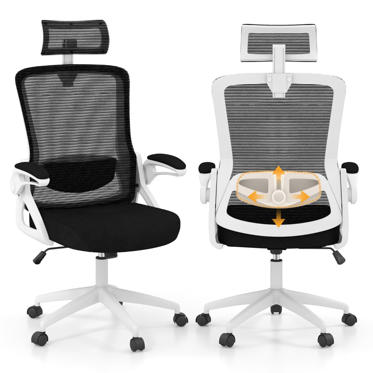 Ergonomic Office Chair with Adjustable Lumbar Support for Home Office-Black