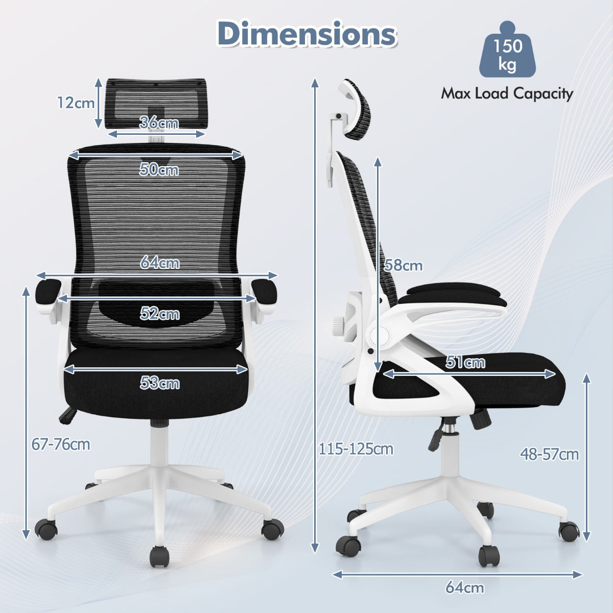 Ergonomic Office Chair with Adjustable Lumbar Support for Home Office-Black