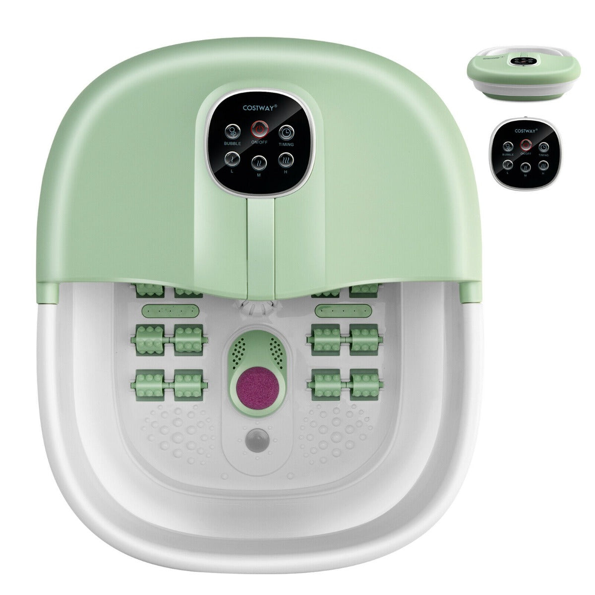 Foot Spa Bath Massager with Heat Bubbles and Remote Control-Green