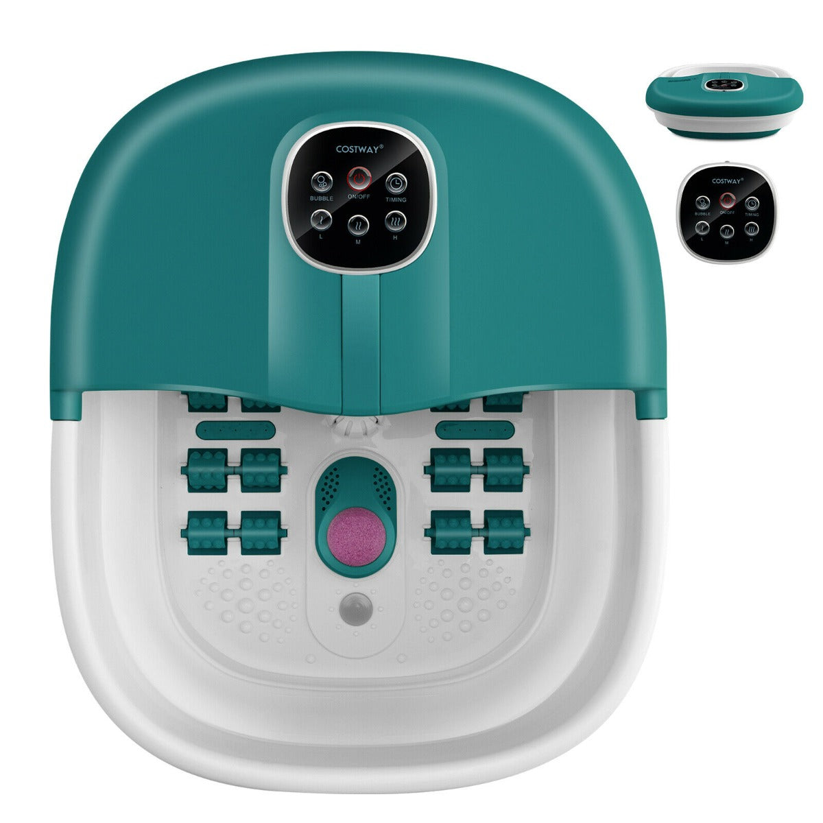 Foot Spa Bath Massager with Heat Bubbles and Remote Control-Green