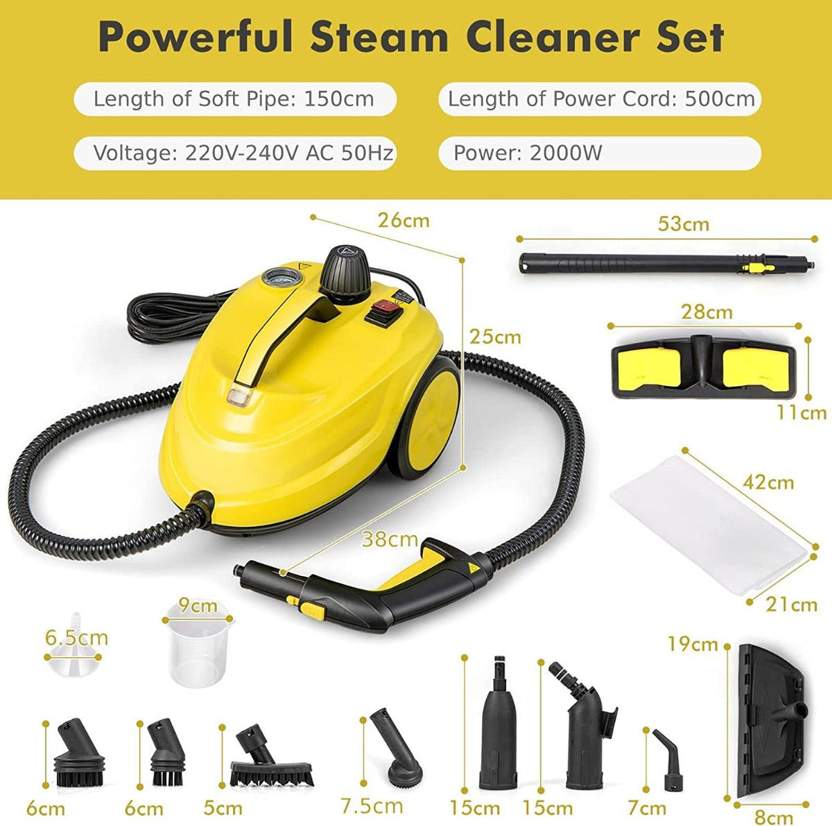 2000W 1.8L Multipurpose Adjustable Steam Cleaner with 13 Accessories