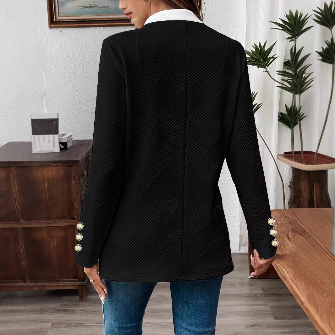Black And White Patchwork Color Pocket Metal Buckle Suit Jacket