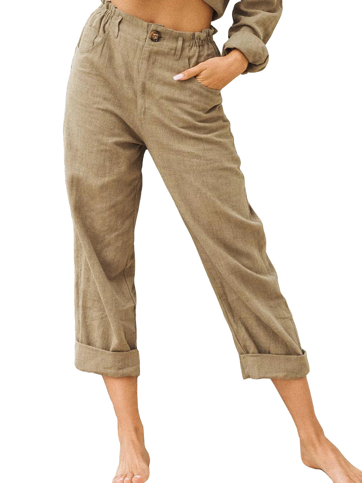 Women's Cotton Linen Patchwork Trousers | High Waist Drawstring | Loose Casual Pants | 11 Colours | S–3XL