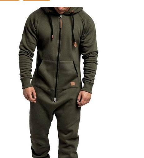 Men's hooded fleece jumpsuit