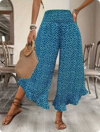 Casual Polka-dot Loose-fitting High Waist Tight Waist Wide Leg Pants