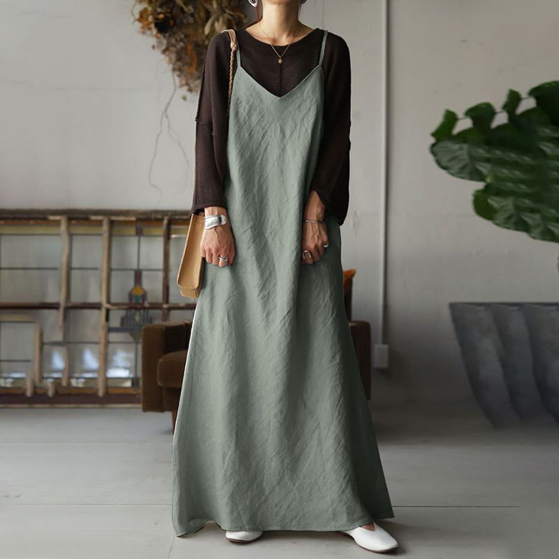 Casual Loose Ladies Solid Dress V Neck Backless