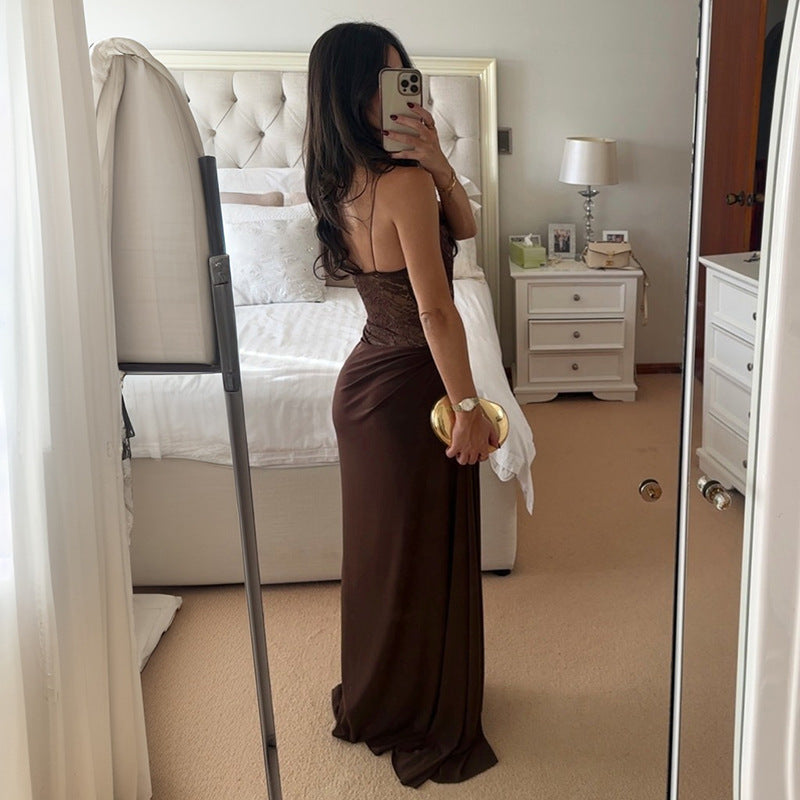Sheer Lace Elegant Maxi Dress Women Sleeveless Backless Chic Evening Dress Off Shoulder Fashion Midi Dresses Slim Summer Dresses