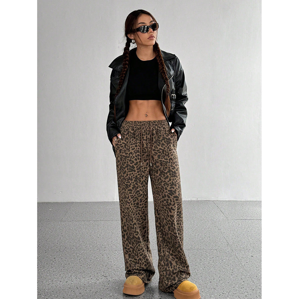 Leopard Print Floral Print Casual Jumpsuit Wide Leg Loose