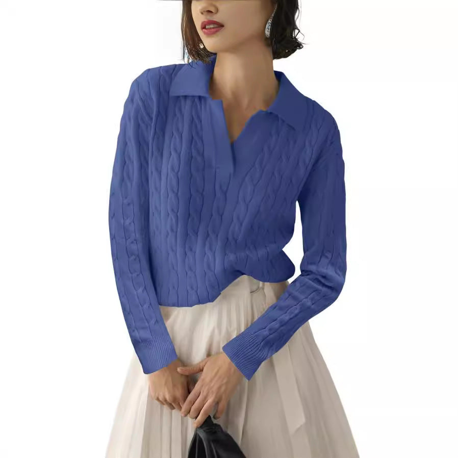 Women's V-neck Twisted Knitted Pullover