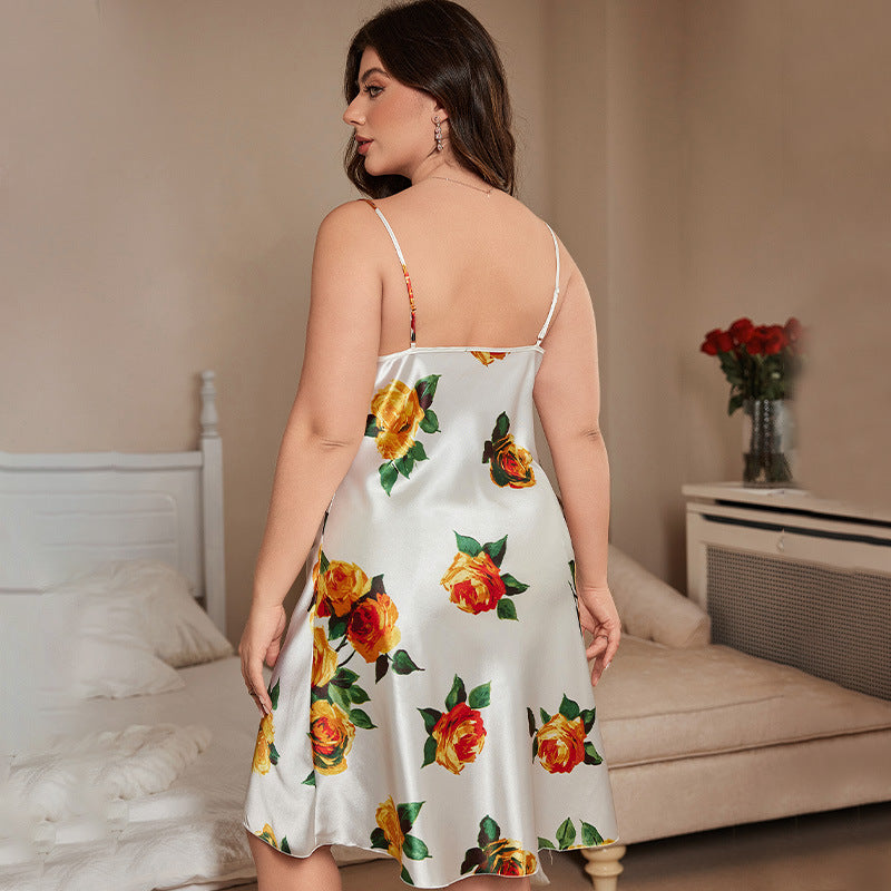 Versatile Printing Fashion Cherry Backless Slip Dress