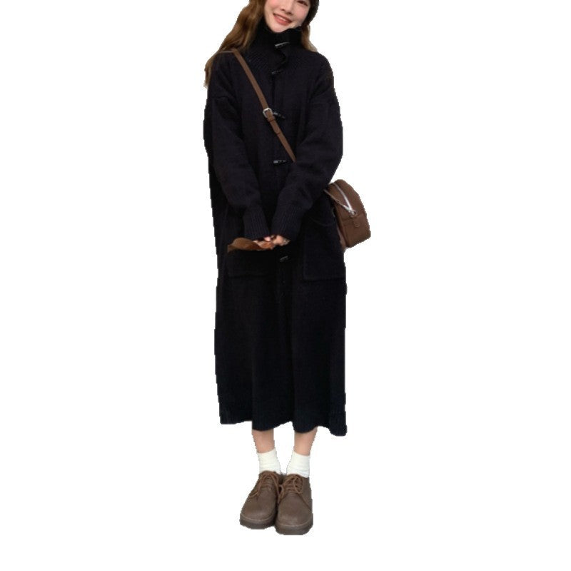 Women's Horn Button Cardigan Sweater | Mid-Length Knit Coat