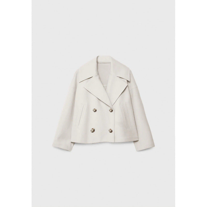 Ins Double-breasted Lapel Blazer Jacket Fashion Loose Woolen Short Coat Elegant Commuting Women's Clothing