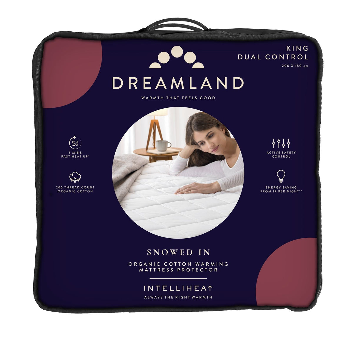 Dreamland Intelliheat Dual Control Organic Cotton Mattress Protector - King