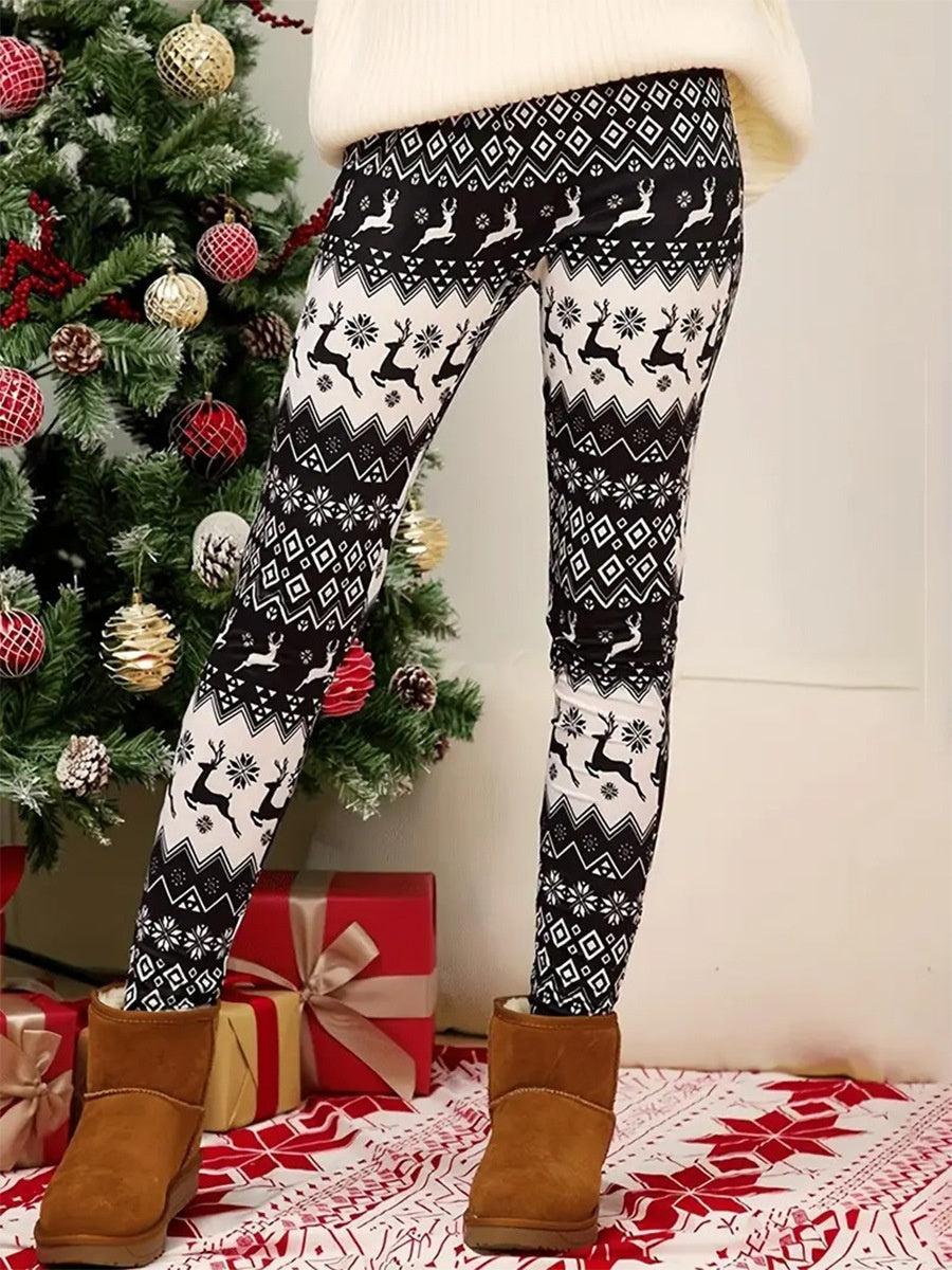Hat Wine Glass Christmas Tree Sequined Printed Leggings