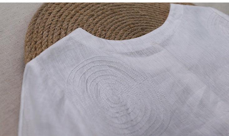 Spring And Summer Literary Leisure Round Neck Linen Embroidered Dress Women