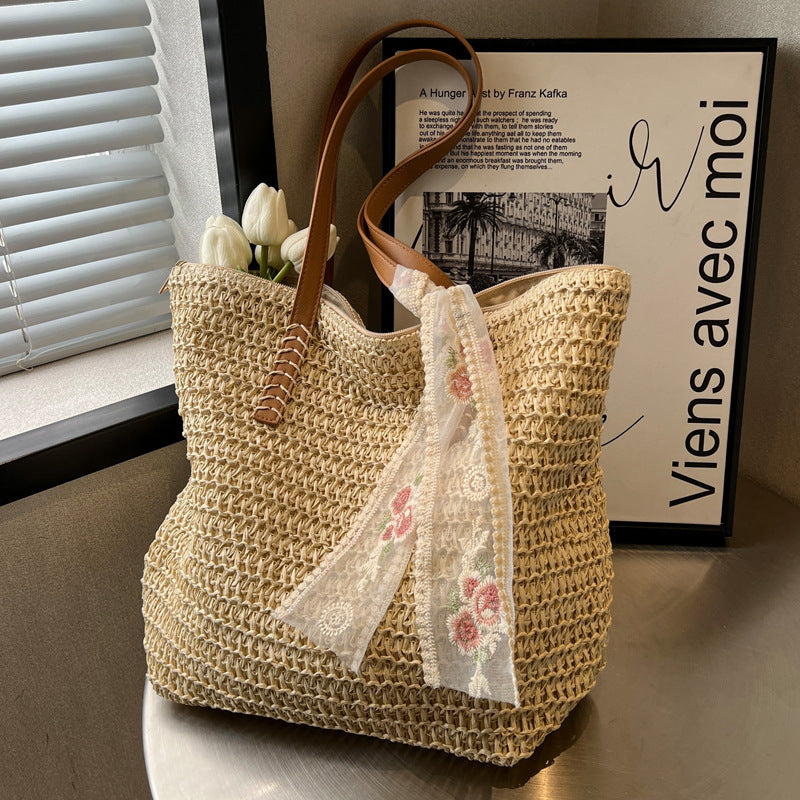 Women's Fashion Large-capacity Woven One-shoulder Bucket Bag