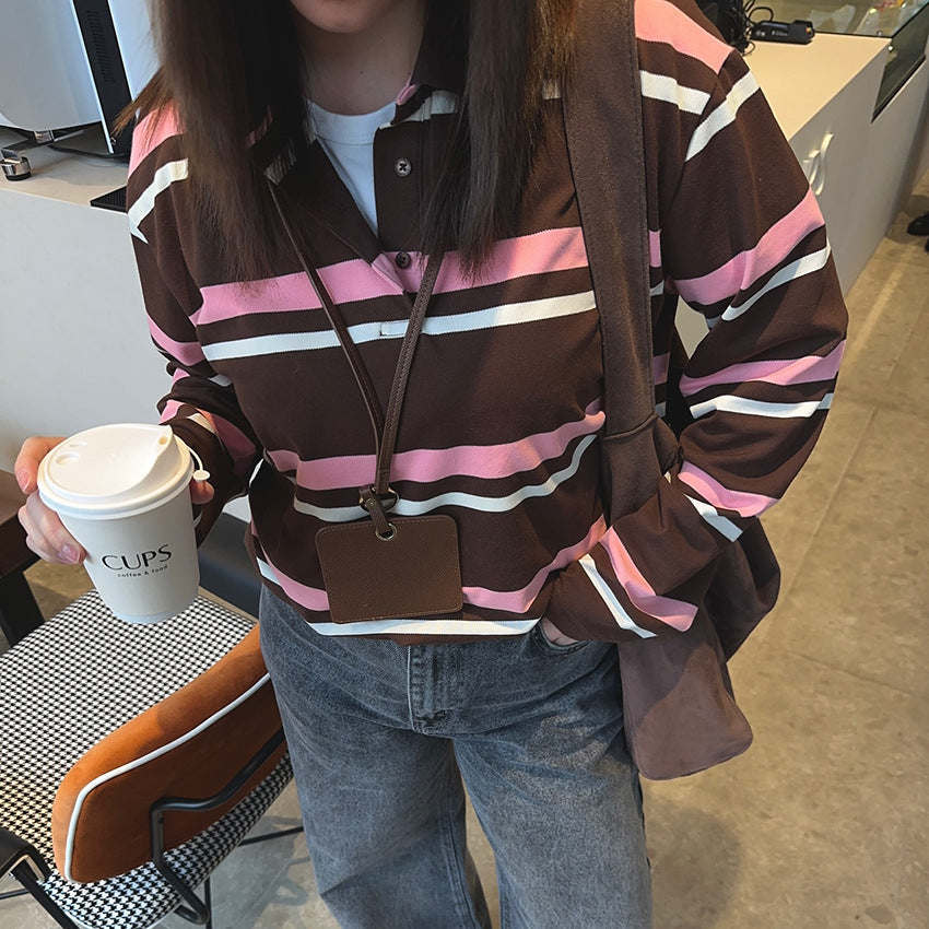 Arrival Brown Striped Loose-Fit Long-Sleeve Top