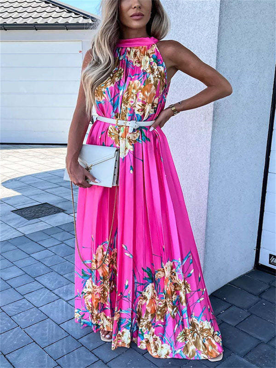 Women's Round Neck Off Shoulder Trend Print Dress