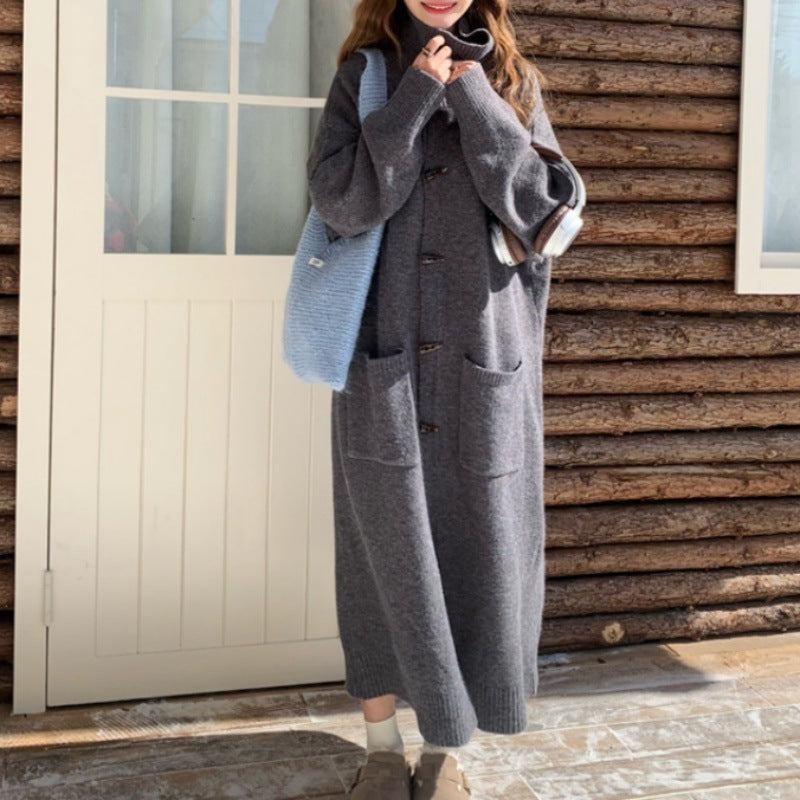 Women's Horn Button Cardigan Sweater | Mid-Length Knit Coat