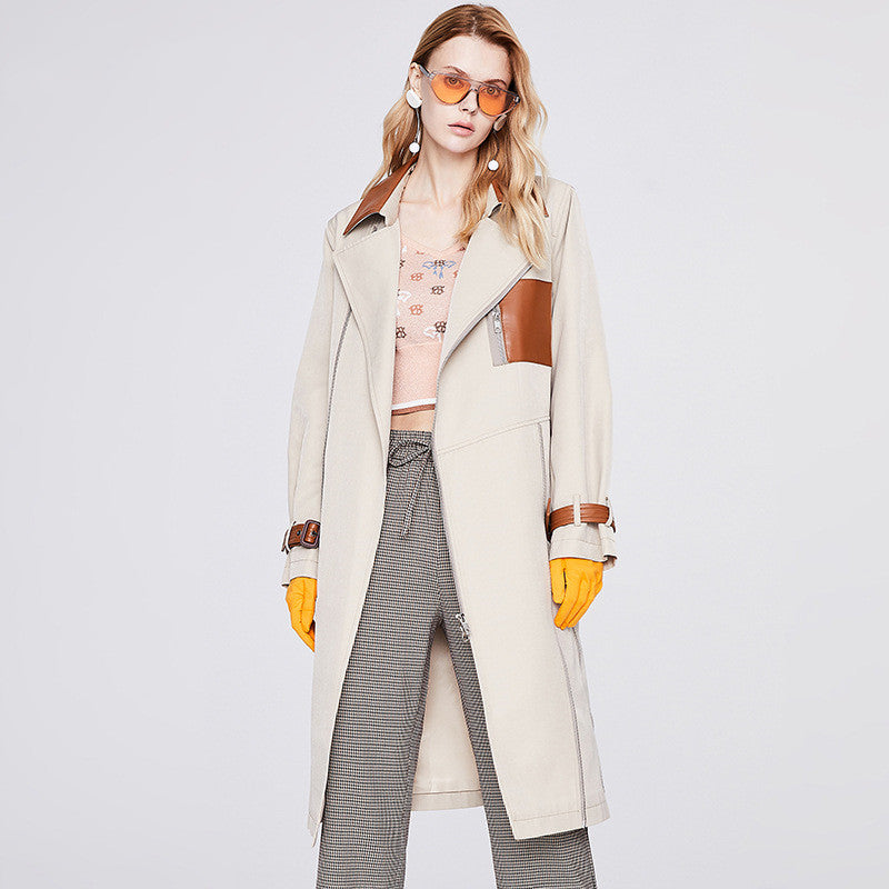 Women's Mid-length High-end Design Contrasting Trench Coat