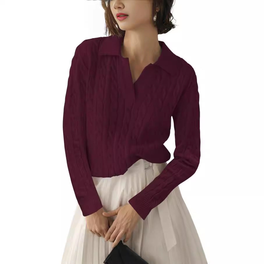 Women's V-neck Twisted Knitted Pullover