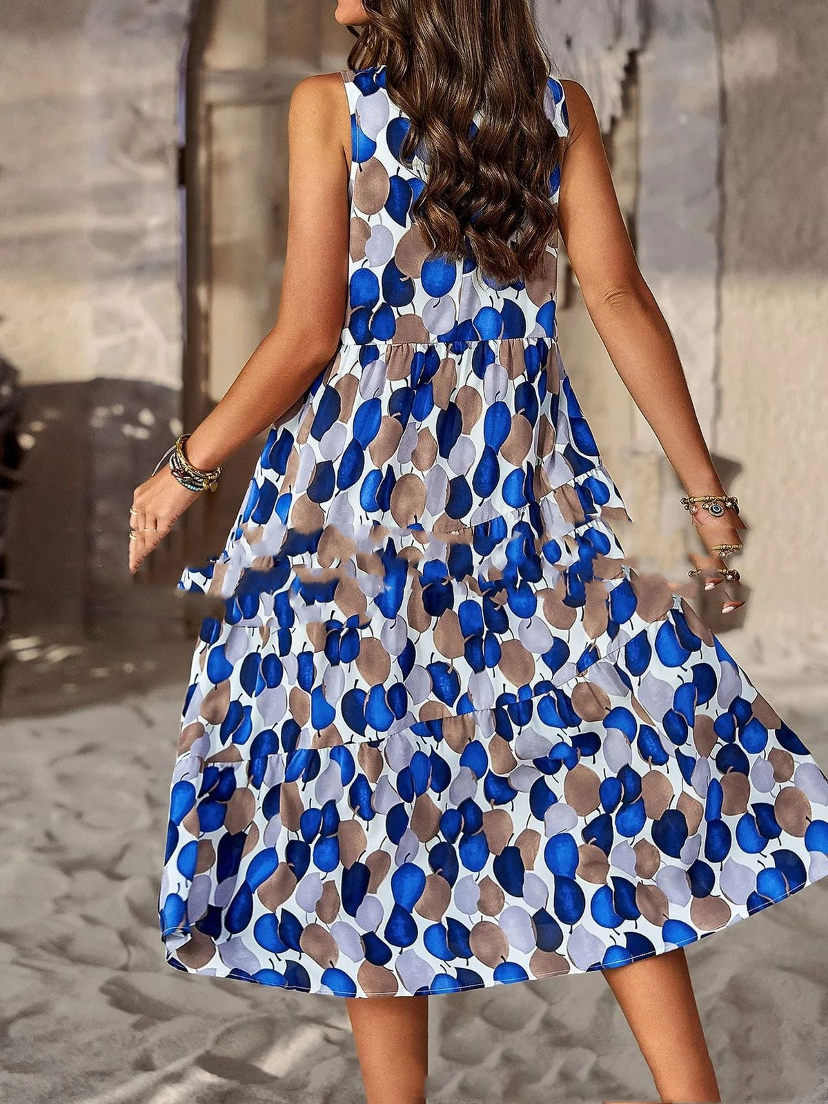 Digital Printing Patchwork Round Neck Dress