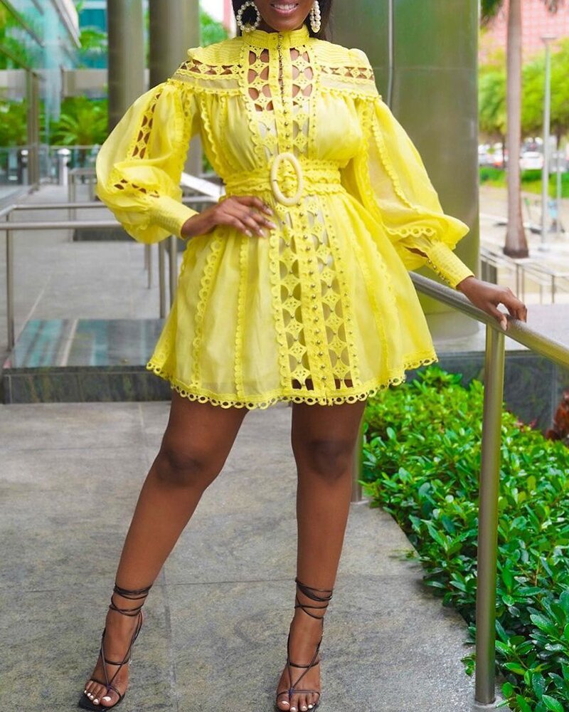 Women's Fashion Dress Long Petal Sleeve Slash Sexy Dress