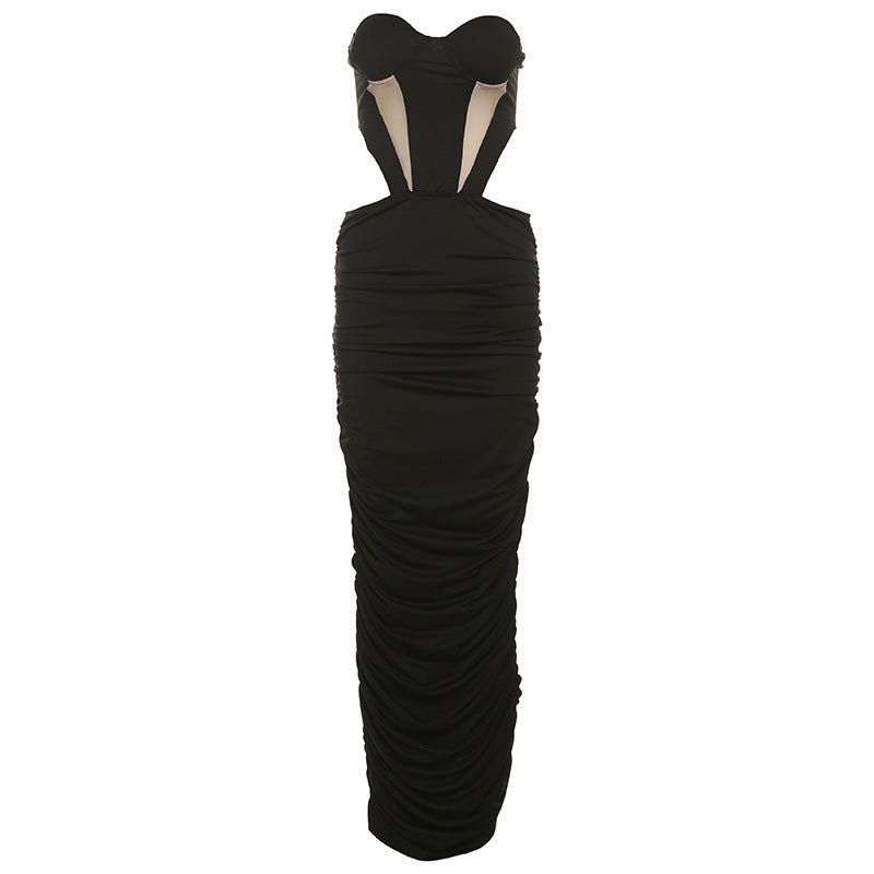 Backless Gauzy Stitching Tube Top Dress Women