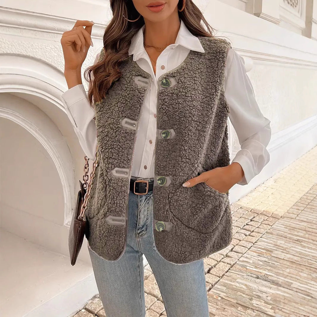 Fur Integrated Composite Loose Korean Outerwear Sleeveless Vest