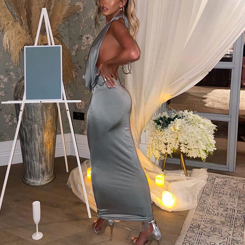 Large V-neck Halter Backless Sleeveless Dress