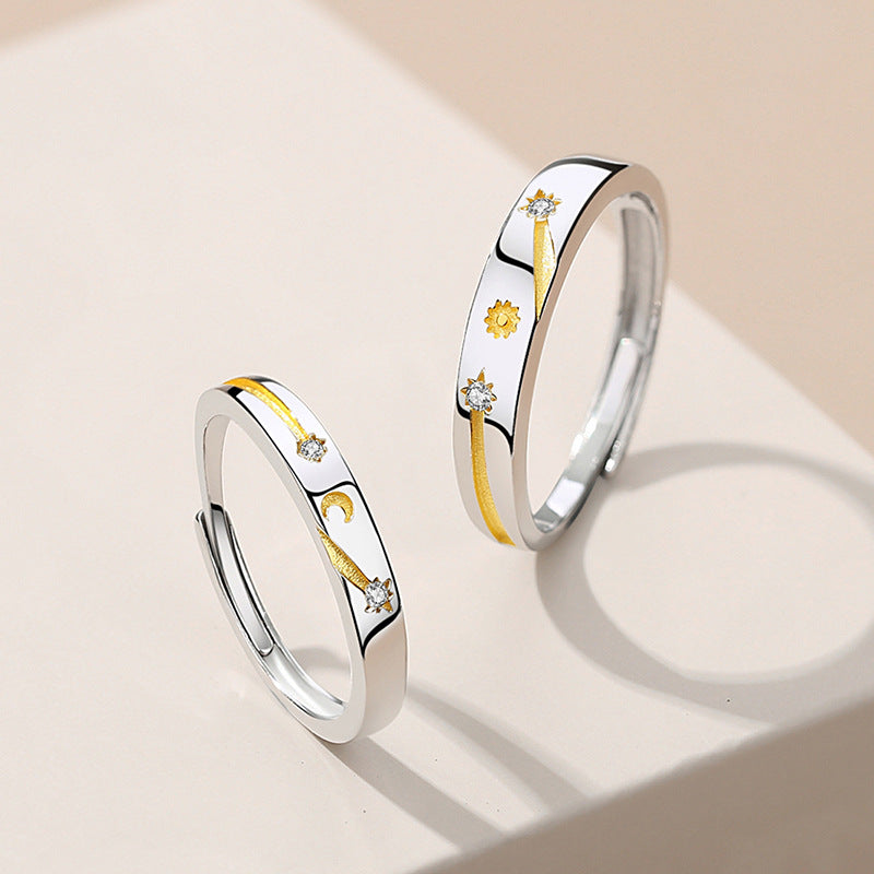 Sun Moon Stars Couple Ring 925 Silver Literary Niche Sterling Silver Ring Valentine's Day Gift