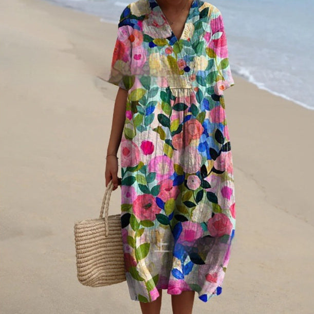 3D Printed Round Neck Pullover Patchwork Women's Dress