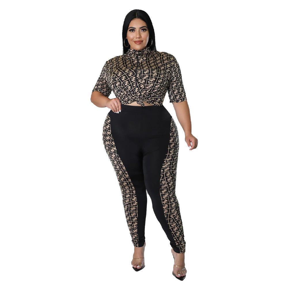 Digital-print Solid-color Patchwork Chic Casual Women's Suit