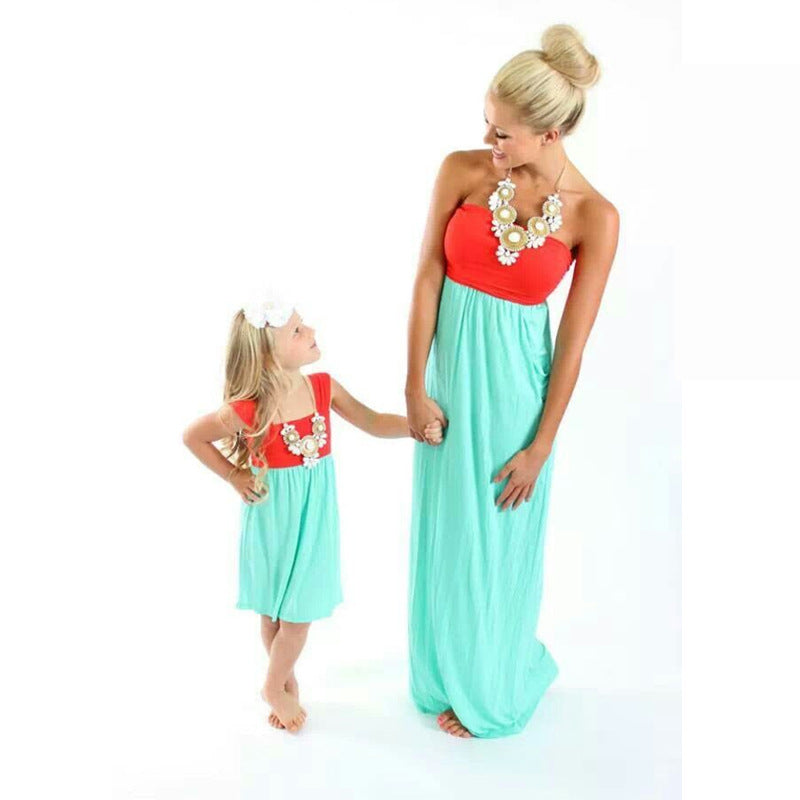 Tube Top Backless Mother-daughter Children's Patchwork Dress