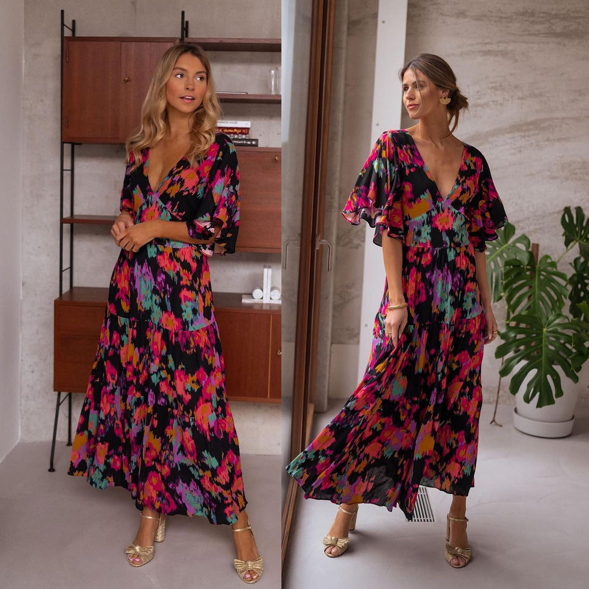 Women's V-neck Loose Backless Swing Dress