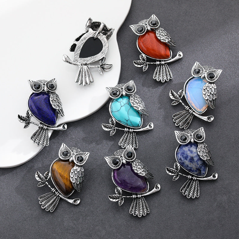 Natural Stone Crystal Pendant Owl Pendant Alloy Accessories Necklace