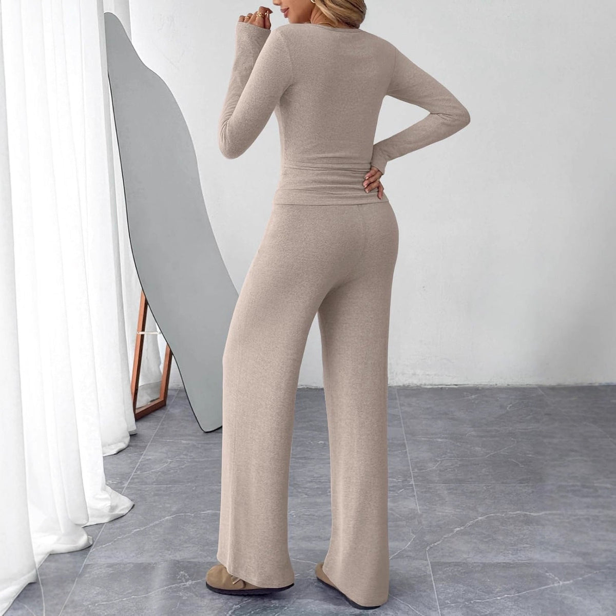 Two-piece Set Women's Long-sleeve Blouse Wide Leg Pants Fashion Casual Set